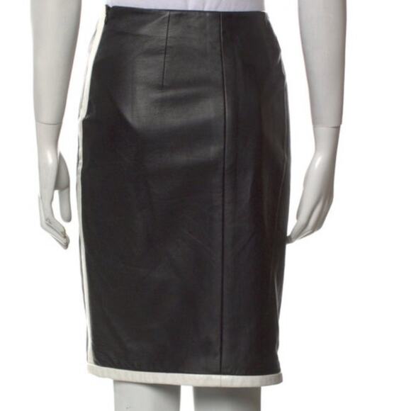 Ralph Lauren Lambskin Skirt - Purple Label - Cream and Black - Size Large - Sz 6 - Picture 5 of 12